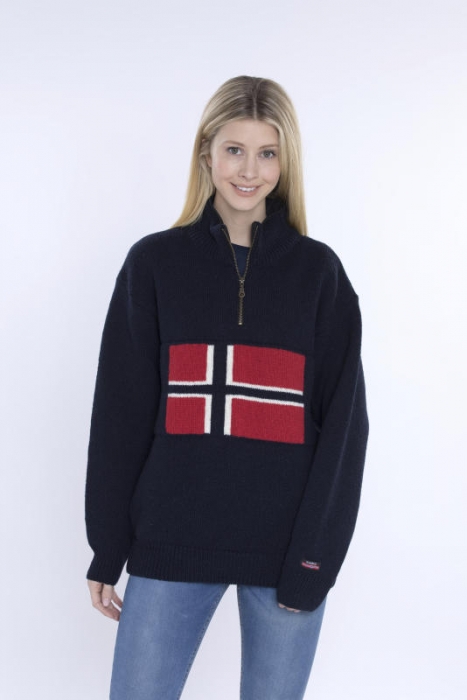Ferdigstrikk - Flagg unisex genser m/zip (navy)