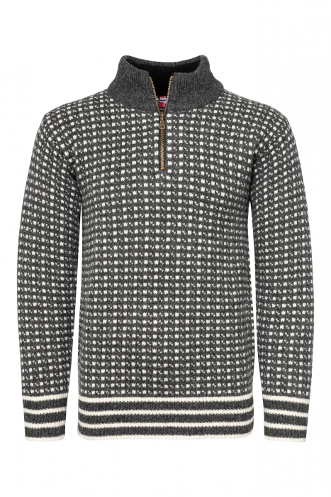 Ferdigstrikk - Islender unisex genser m/glidelås (koks)